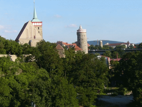 Photo Bautzen : ancienne centrale d'eau et glise sorabe