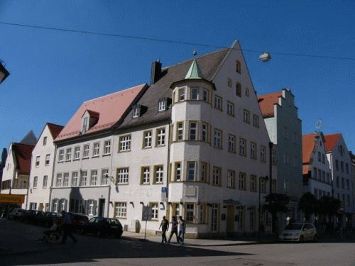 Photo in Ingolstadt: corner house with the inscription for Dr. Faustus